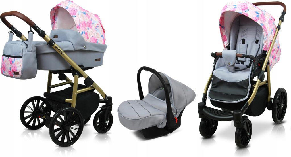 BabyLux Aspero | 3in1 Kinderwagen Set | Peony And Rose | Kombikinderwagen | Kinderwagenset | Bu