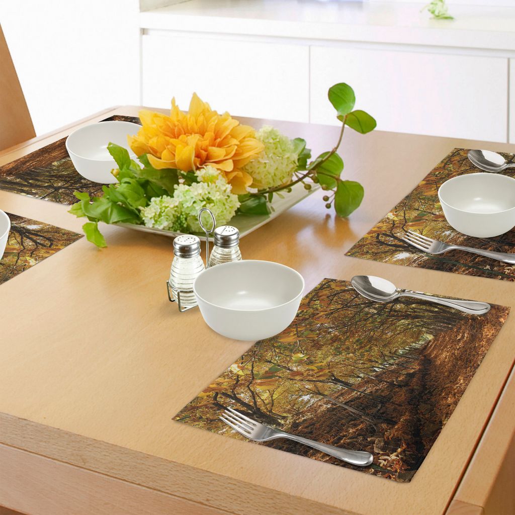 ABAKUHAUS Natur Platzmatten, Herbstlaub-Wald mit Laubbäumen Verblaßter Fall verläßt Surreal Bild, Tiscjdeco aus Farbfesten Stoff für das Esszi...