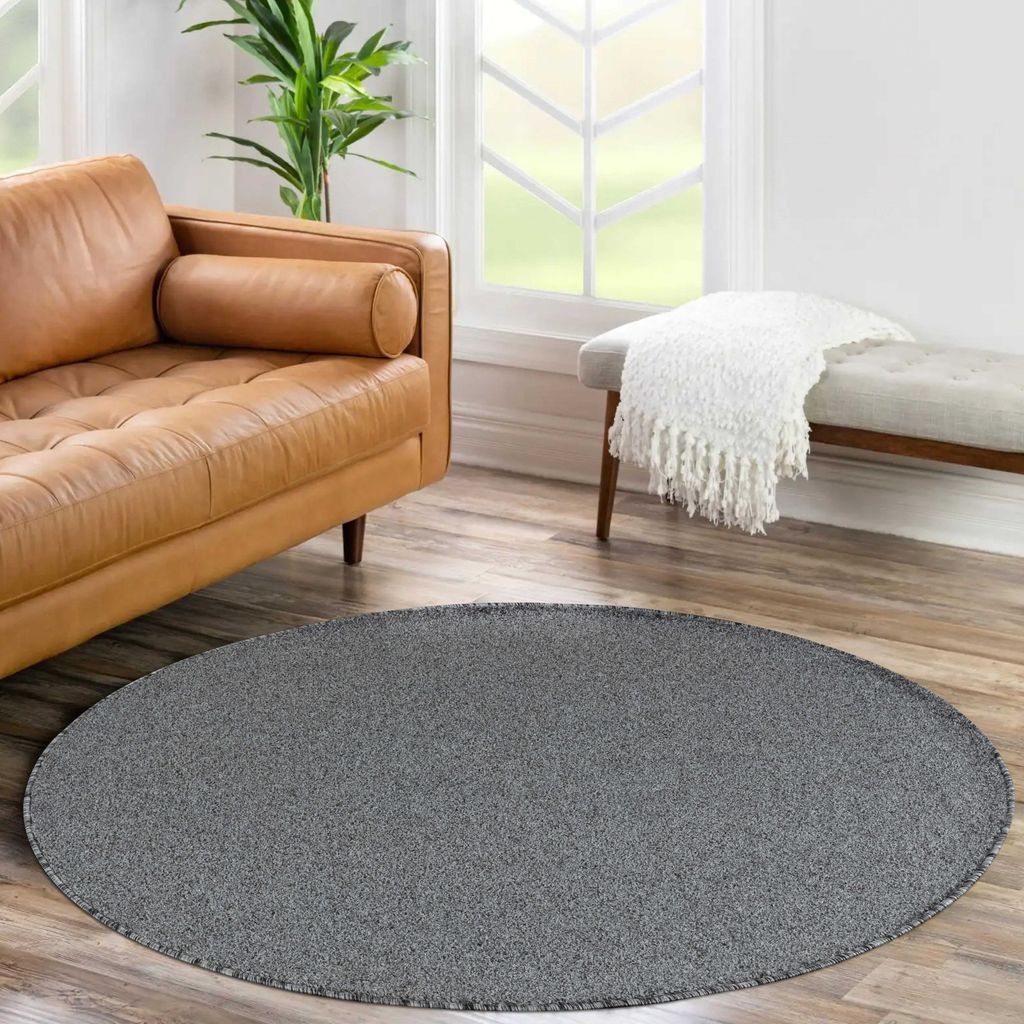 Teppium Teppich Wohnzimmer Kurzflor Uni Design, Pflegeleicht & Modern, Für Schlafzimmer Flur, Grösse: 120 cm Rund