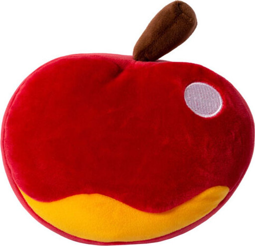 A plush toy shaped like an apple.
