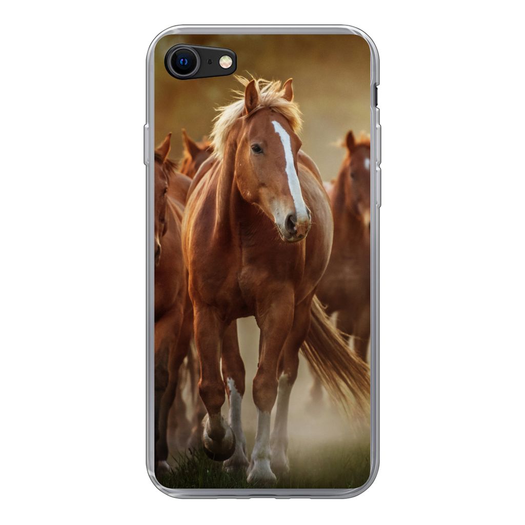 MuchoWow Handyhülle Schutzhülle Hülle für iPhone SE 2022 Pferde - Licht - Natur Silikon Softcase Handy Hülle - Schutzhülle