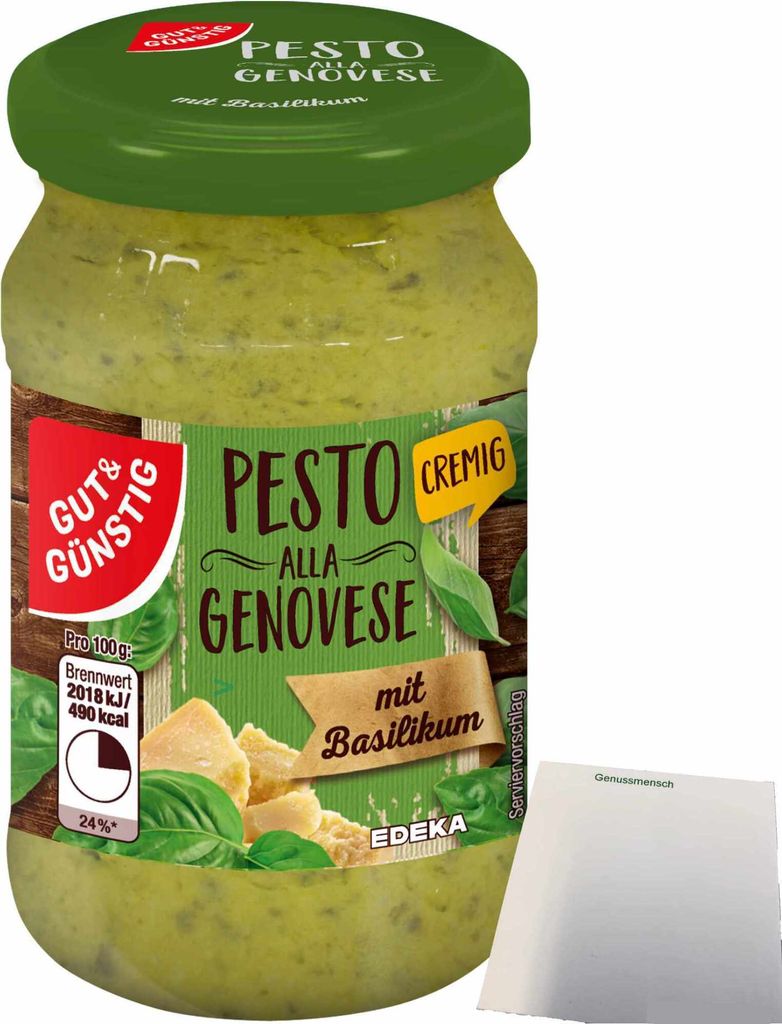 Gut&Günstig Pesto alla Genovese cremig mit italienischem Hartkäse und Basilikum (190g Glas) + usy Block
