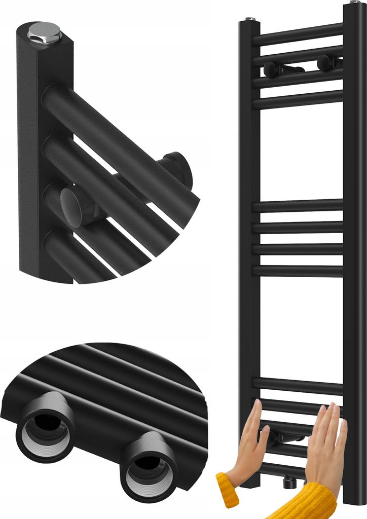 Granitan | Badheizkörper Raven - 90x30 cm - Schwarz - Modernes Design - Effiziente Wärmeverteilung