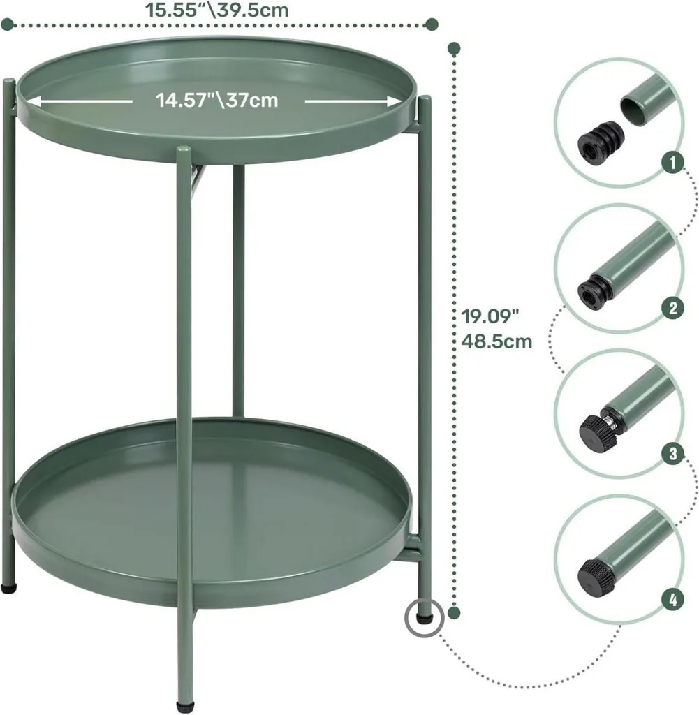 Bout de canapé rond métal vert herbe à double plateau design moderne