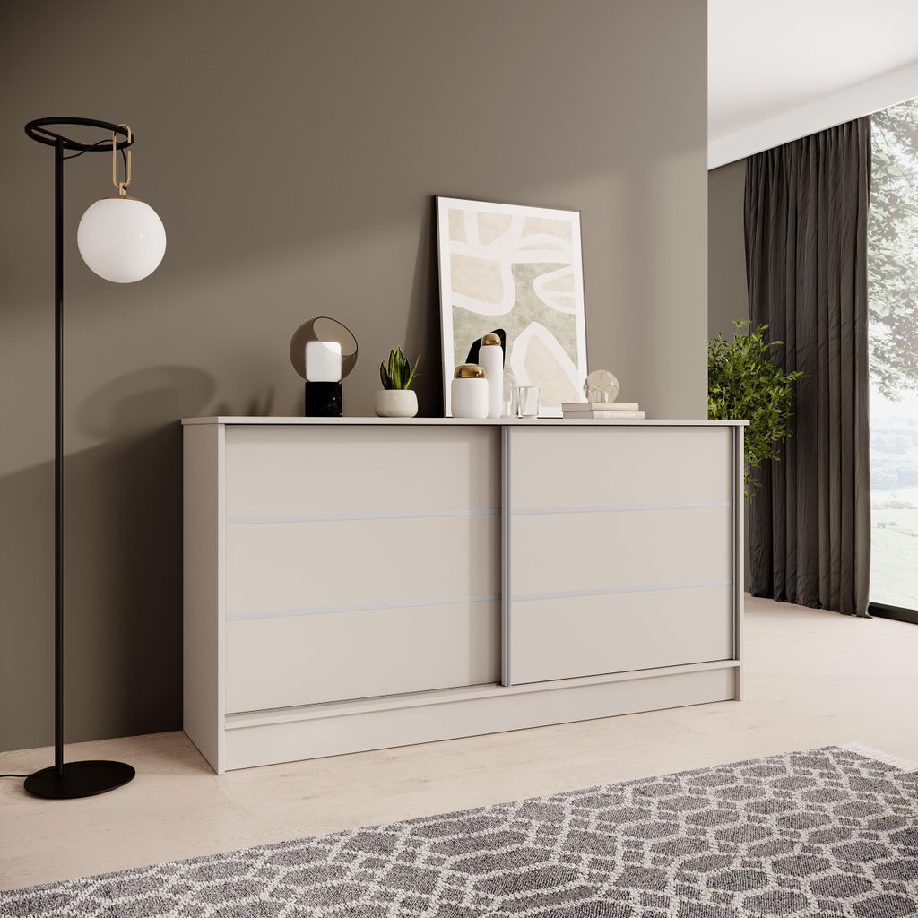 Kommode MIRELA 160 cm Kaschmir, Sideboard mit 2 Schiebetüren modernes Design