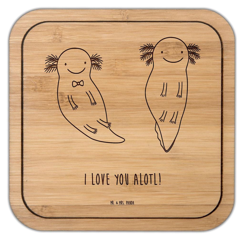 Mr. & Mrs. Panda Tassenuntersetzer Axolotl Liebe - Transparent - Geschenk, Untersetzer Kork, Hocheitstag, Quadratischer, Coaster, für Männer, Hoc...