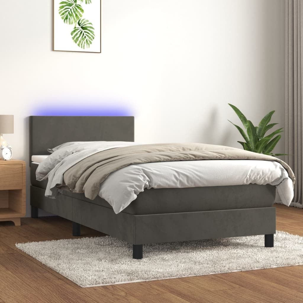 The Living Store Boxspringbett mit Matratze & LED Dunkelgrau 90x190 cm Samt