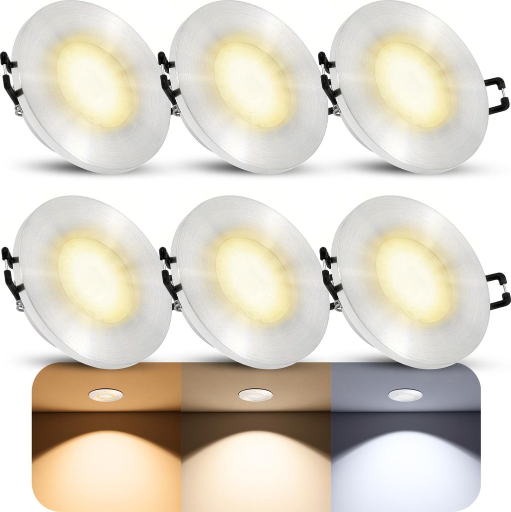 SSC-LUXon BEDA Downlight Außen Einbau flach IP65 mit LED Modul dimmbar & tauschbar 4W warmweiß - Deckenspot Bad 230V gebürstet