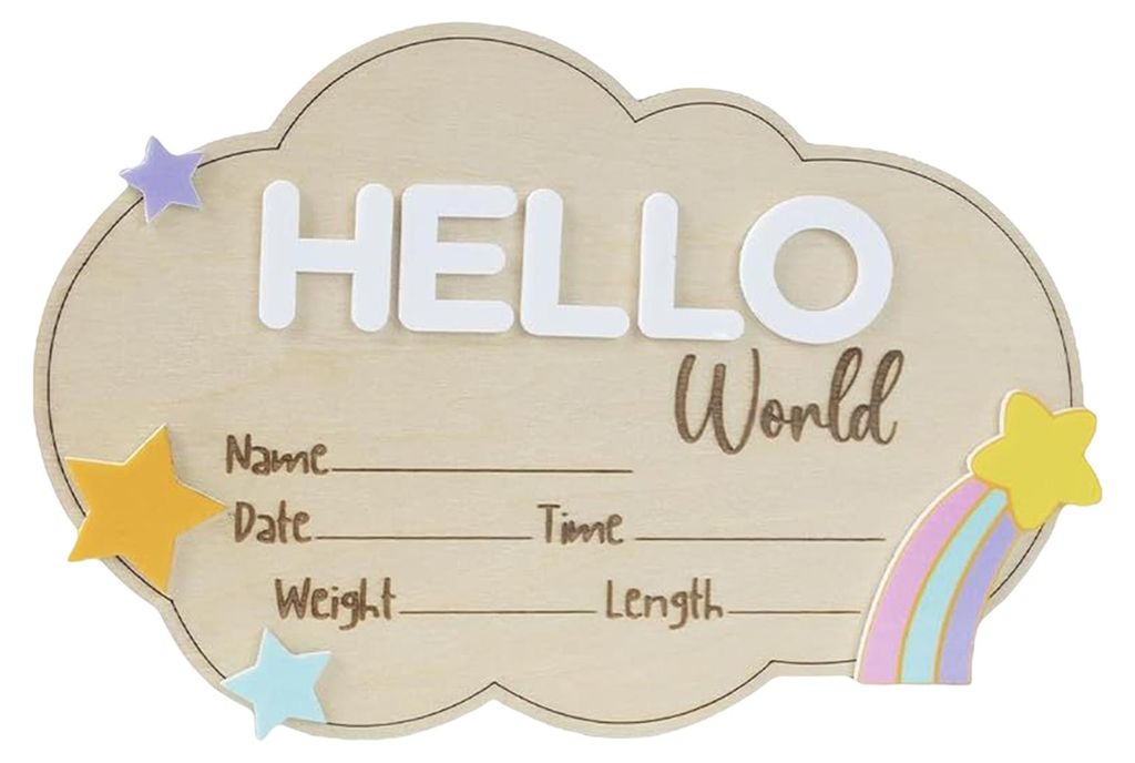 Geburtsanzeige-Schild „Hallo Welt“ – Neugeborenen-Schild aus Holz – Erinnerungsstück zur Babyparty – Geschenk für die Kinderzimmerdekor...