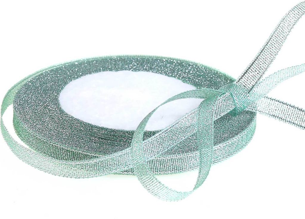 30m edles Dekoband Glitzerband 6mm Geschenkband mit Glitzer, Farbauswahl, Farbe:hellgrün