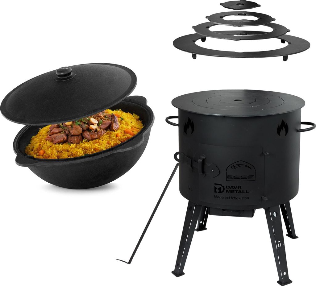 Ø40cm Uchag 2mm Stahl Adapter-Ringe 12L Kazan rund Kasan Kessel Utschag Utschak-Ofen Feldküche Feuerstelle Campingofen Außenküche Eintopfofen