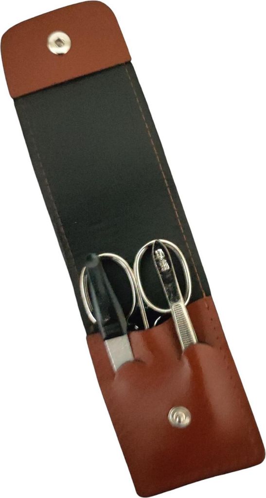 Solingen* Maniküre Set im Lederetui – Germany – Nagelschere, Saphirnagelfeile (grob/fein), Pinzette zur Nagelhautpflege – Echtes Leder Braun