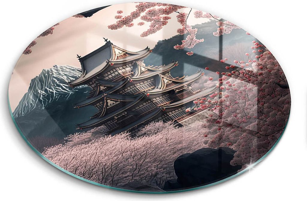 Glasschneideplatte - Herdabdeckplatte - fi40 cm -Schneidebrett - Spritzschutz - Japanische Baulandschaft