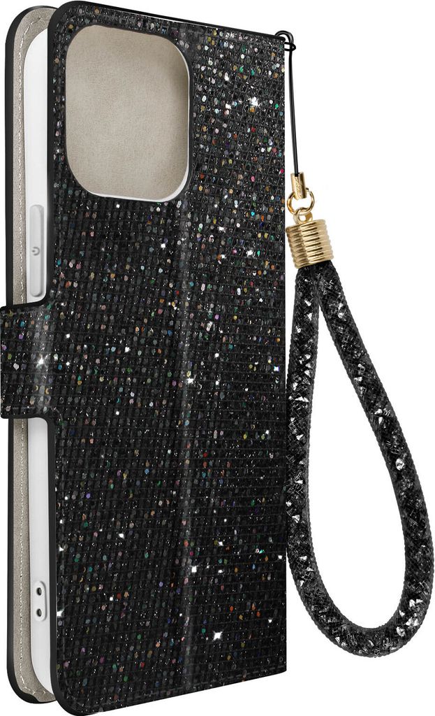 Apple iPhone 15 Pro Max Glitter Disco Wallet Cover Standfunktion, Schwarz