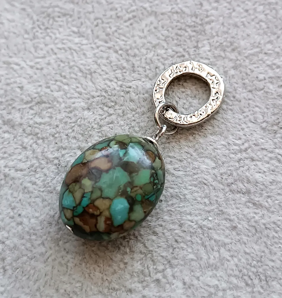 Bijou de cravate pendentif ovale 25mm en pierre de turkménite bleue - 3