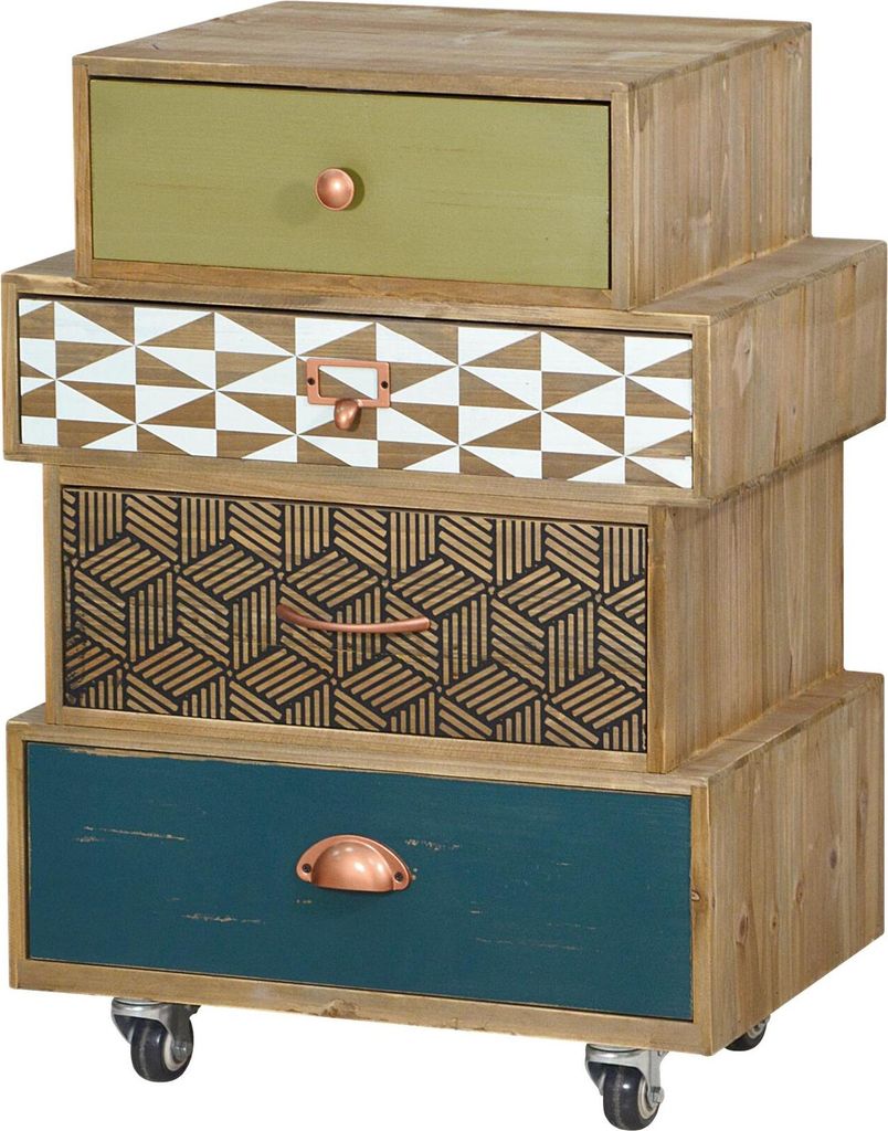 FURNLUX Kommode Portofino Grün Und Blau Und Beige 50cm / Hauptfarbe: Beige / Abmessungen: 50 x 70 x 34 cm