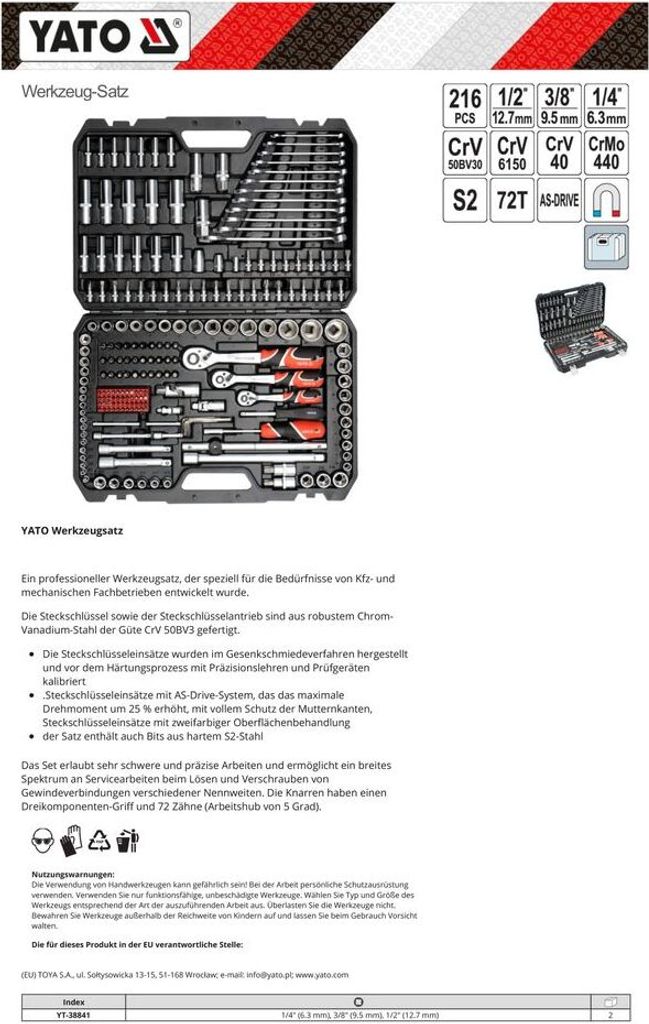 Súprava nožov 1/2" 3/8" 1/4", YT-38841 Obrázok produktu 12