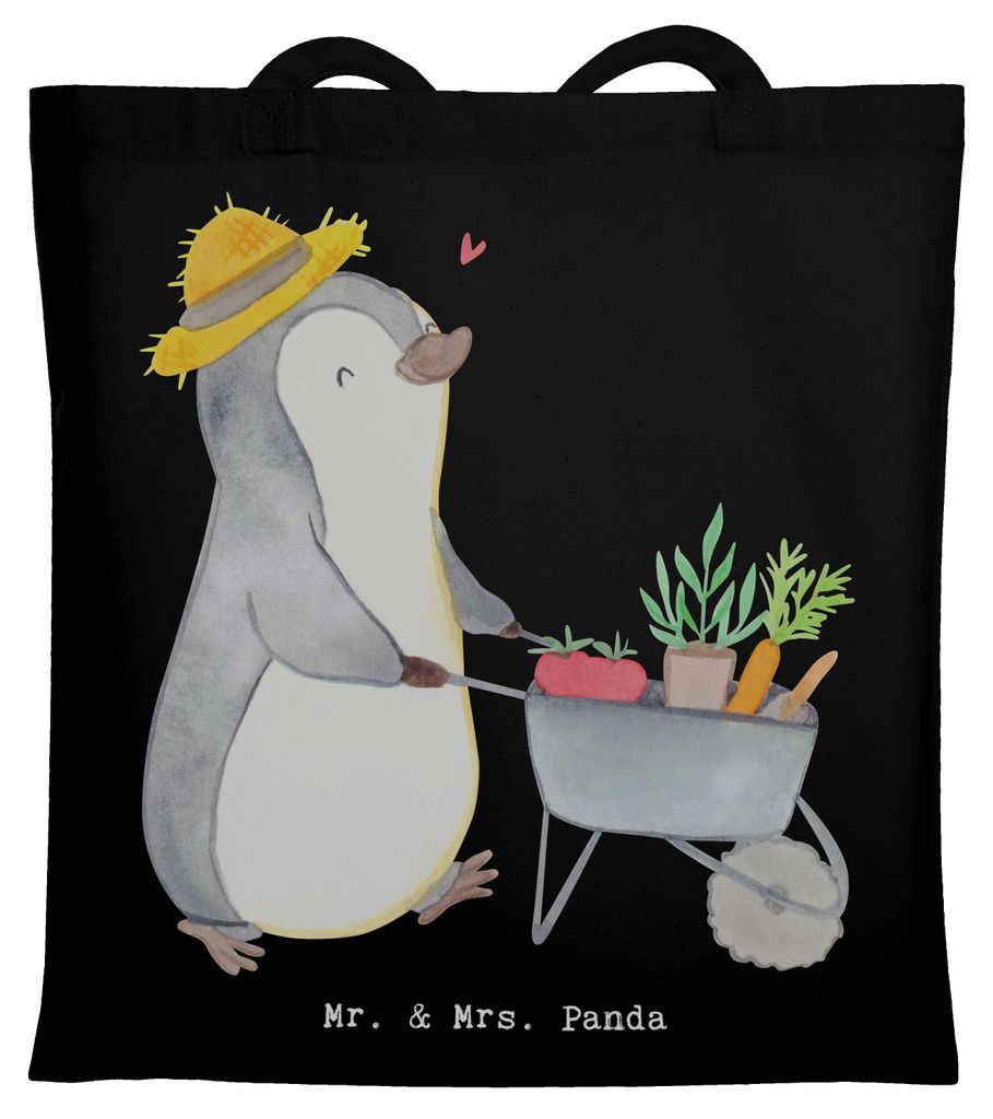 Mr. & Mrs. Panda Tote Bag Pinguin Gartenarbeit - Schwarz - Geschenk, Gärtnern, Schultasche, Urban Gardening, Gartenpflege, stoff shopper, Jutebeut...