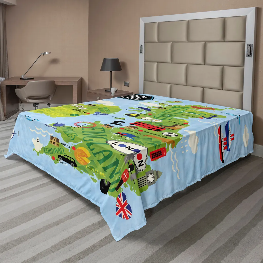 ABAKUHAUS Fernweh Drap Plat Motif Grande-Bretagne 266x260cm Bleu Pâle