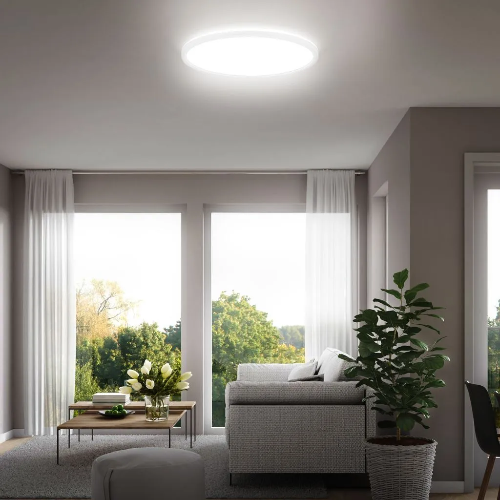 Plafonnier LED Rond Ultra Fin Blanc Neutre avec Lumière Indirecte 42cm - 4