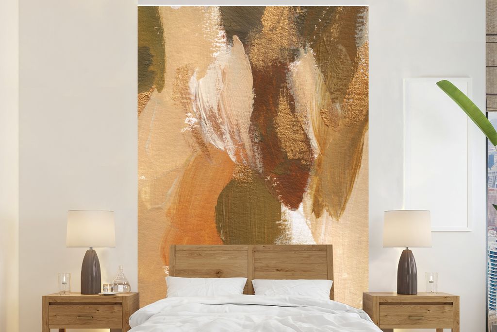 MuchoWow Fototapete für Wohnzimmer oder Schlafzimmer Wandtapete Vinyl Motivtapete Farbe - Grün - Orange - 225x350 cm - Schlafzimmer tapete