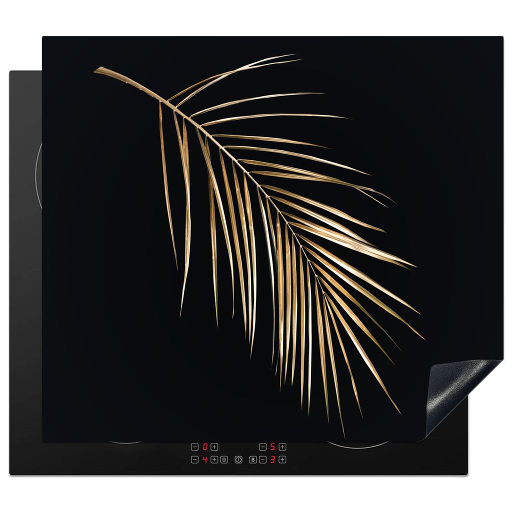 KitchenYeah Herdabdeckplatte Pflanzen - Gold - Schwarz - Blätter - Luxus , 59x51cm, Küche Deko, Glaskeramikkochfeld Herdabdeckung, Abdeckplatte...