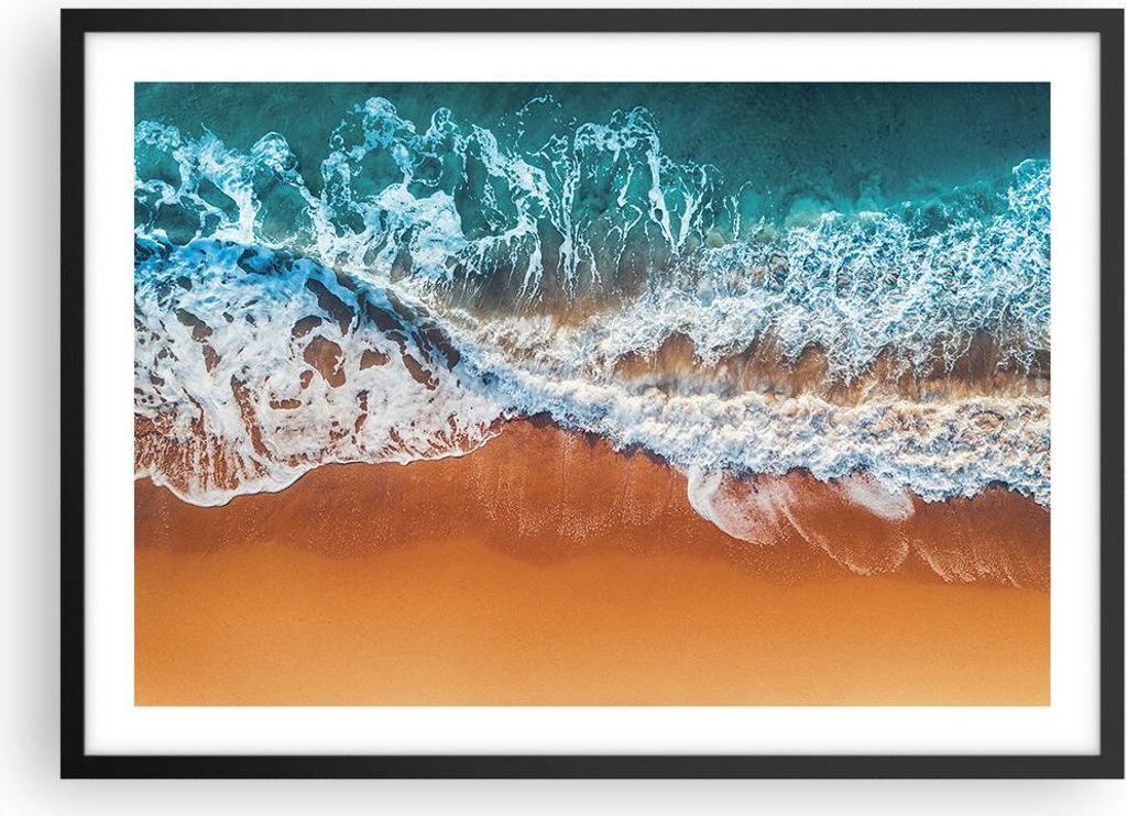 Gerahmtes Poster - Schwarzer Rahmen - Sand Wasser Strand - 70x50 cm - Wand Bild - Wanddeko - Wandbilder - Kunstposter - Wandposter - Bilderrahmen -...