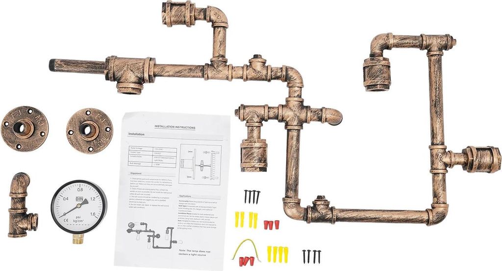 Industrielles Wasserrohr-Design - Wandleuchte - 5-flammig - 60 W - Dimmbar - 220 V AC - Eisen - Leuchtmittel Nicht Enthalten - Gold