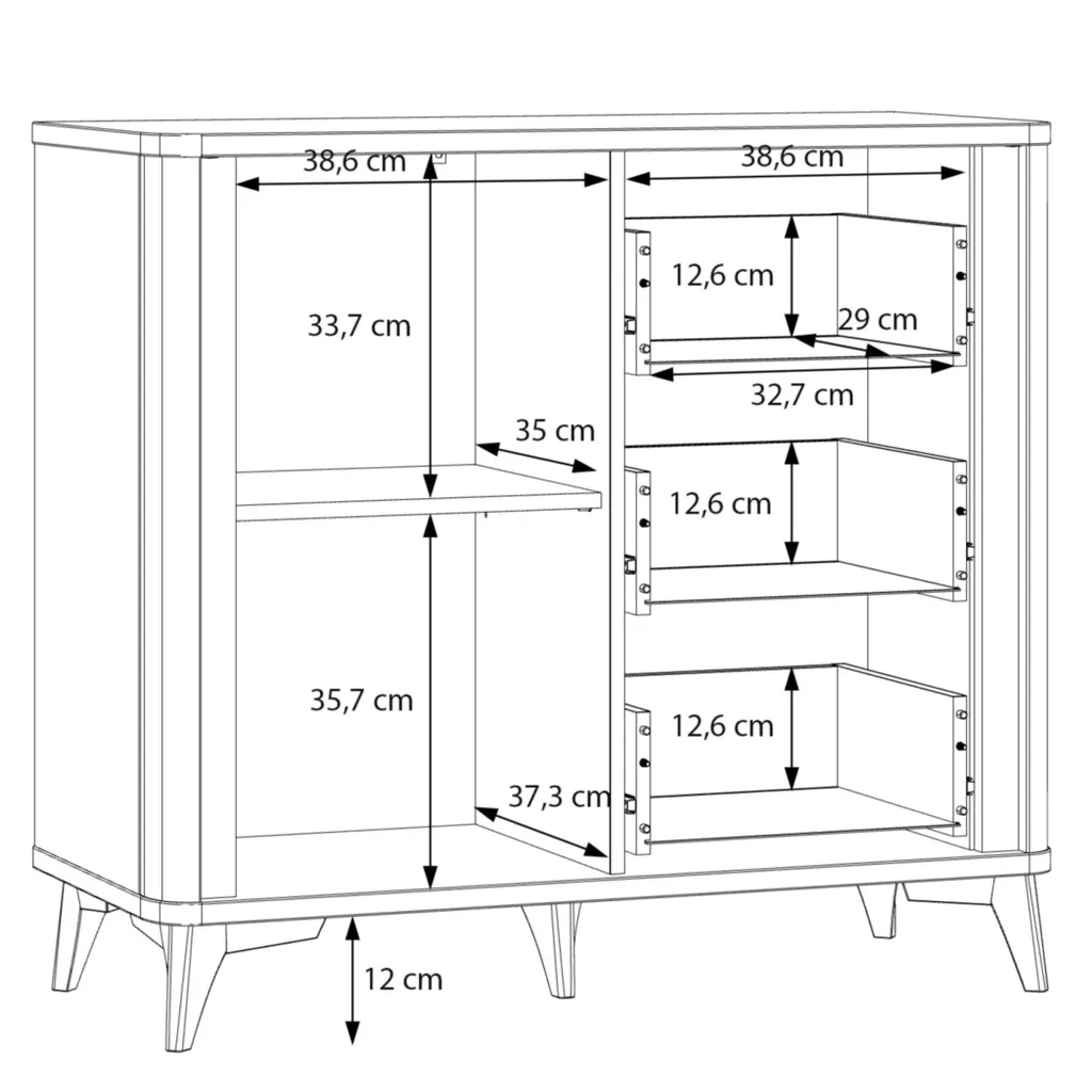 Commode de rangement blanche et dorée 3 tiroirs et porte 87cm haut - 7