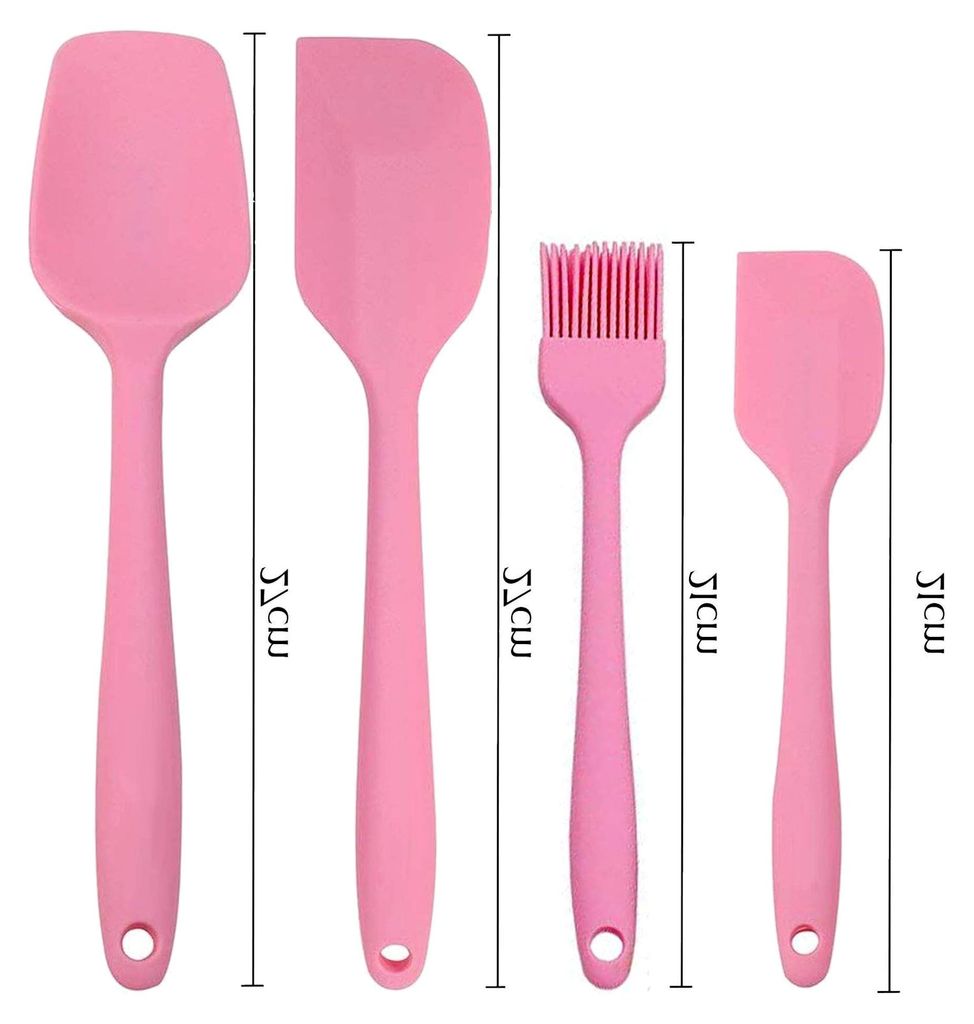 Silikon Teigschaber - Küchenhelfer Set Antihaft Backzubehör - Backpinsel Kochlöffel Hitzebeständig Rosa