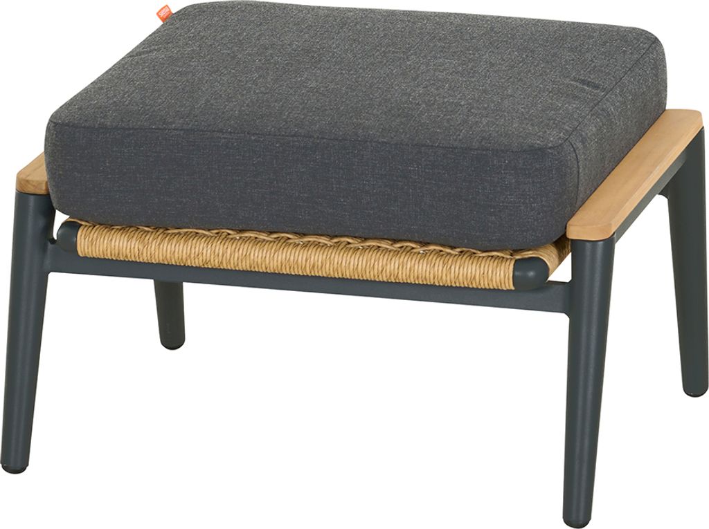 Siena Garden Lounge Hocker ROMA, Alu Anthrazit / Polyrattan Natur / Kissen 100 % Polypropylen Grau