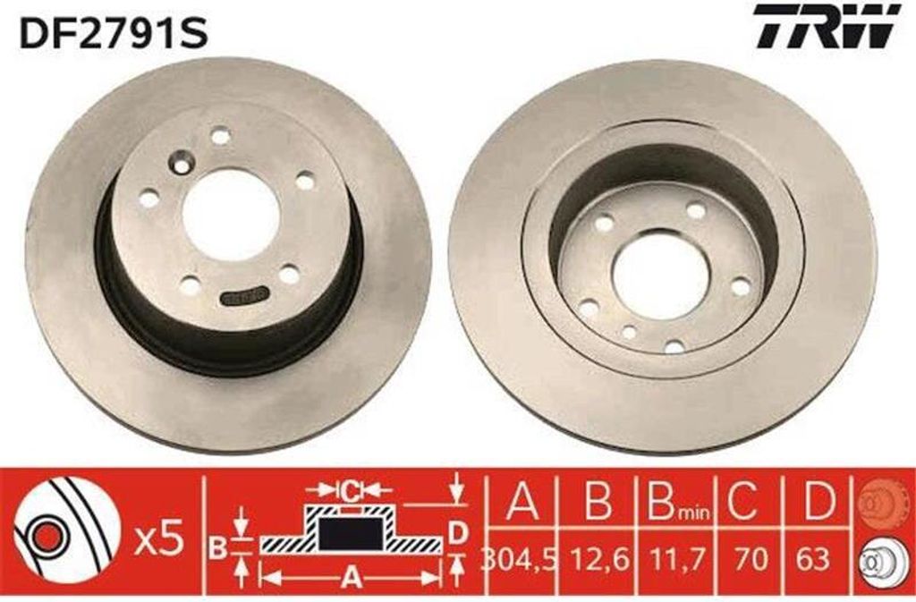 TRW Bremsscheiben (2 Stück) Hinterachse DF2791S