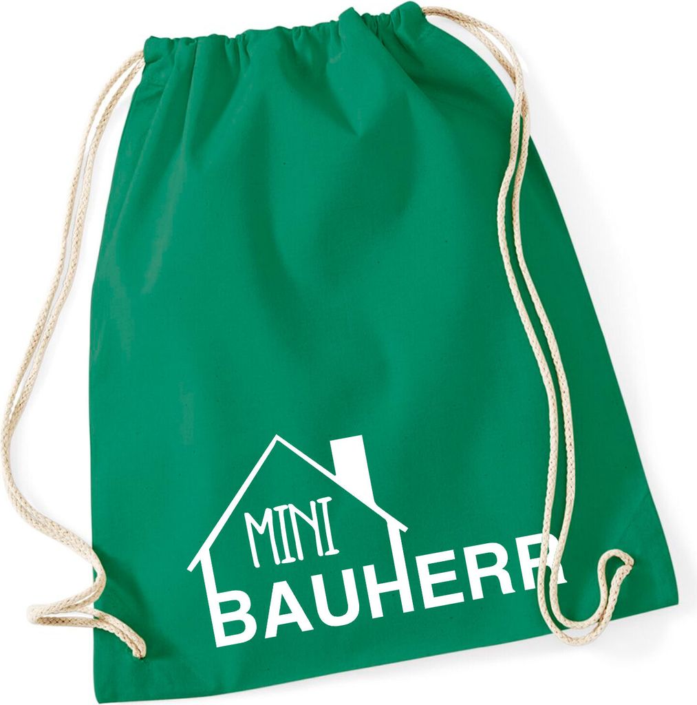 Huuraa Turnbeutel Mini Bauherr 12 Liter Kelly Green Baumwolle Rucksack Geschenkidee