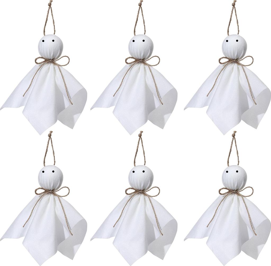 Halloween-Geist-Hängedekoration, kleiner fliegender Geist, Baumschmuck, rustikaler Geist aus weißem Stoff für Spukhaus, Hof, Baumdekoration