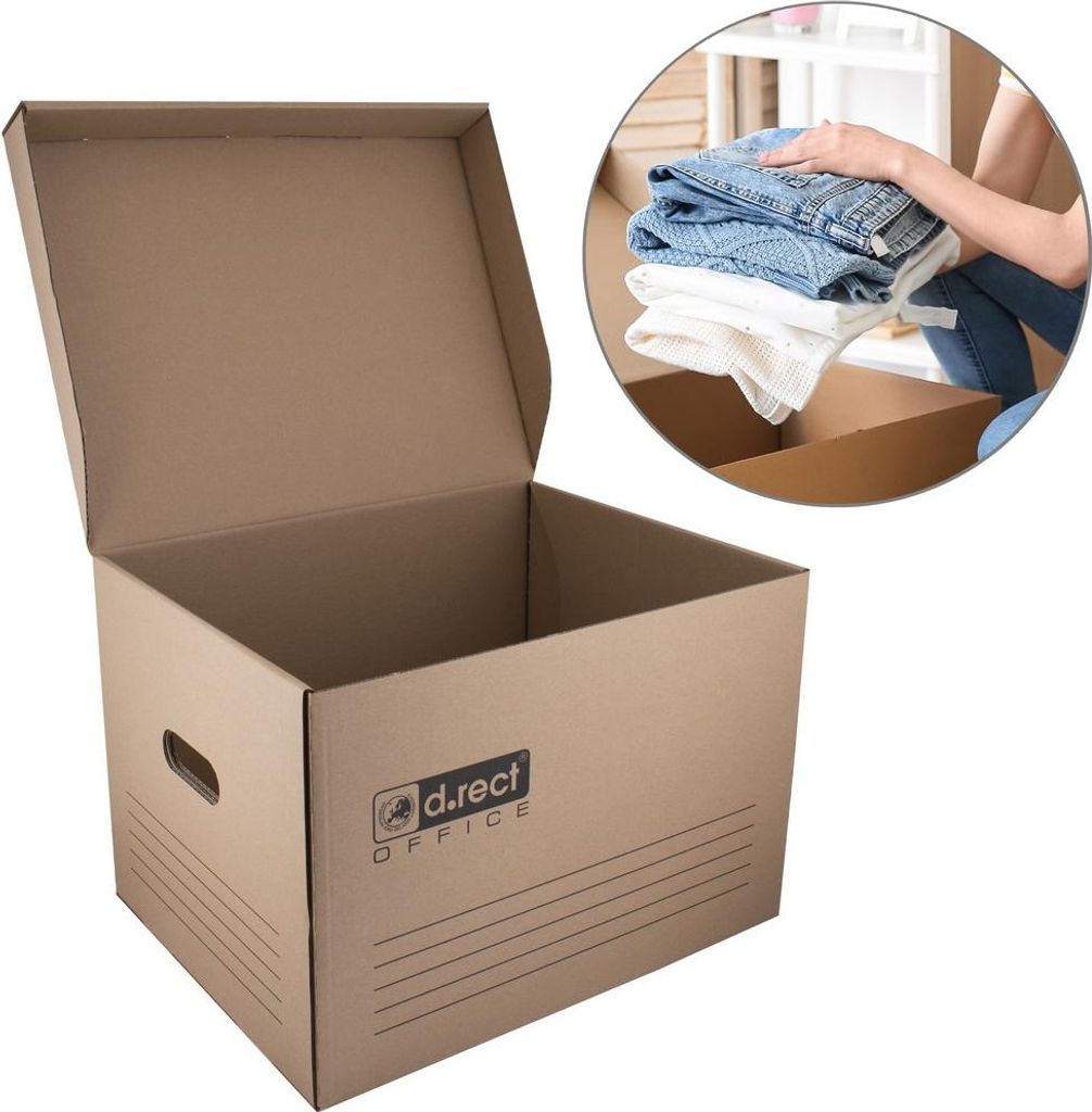 D.RECT 12er SET Umzugskarton Movebox Archivkarton Aufbewahrungsbox Aus Pappe Mit Deckel Sehr Stabil Verpackungskarton mit einer Tragkraft von 30 kg...