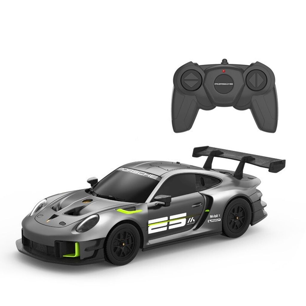 A remote-controlled Porsche 911 GT2 RS Clubsport 25 car and its remote control are displayed against a white background.