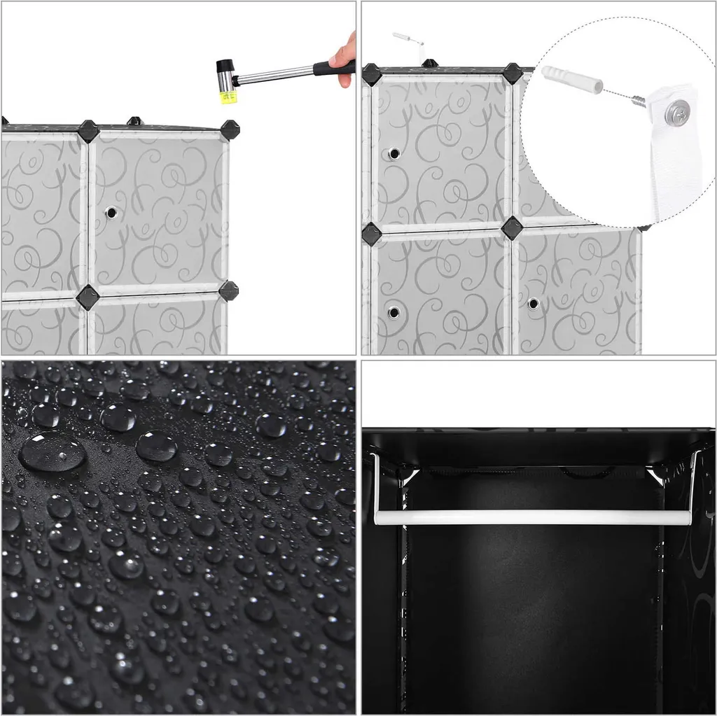 Dressing de Rangement Modulable Noir à Motifs avec Grande Capacité - 5