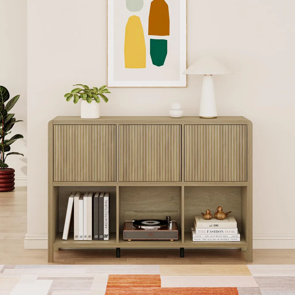 Buffet Lukkodso 6 Compartiments Chêne Rustique, Meuble Faible Profondeur - 2