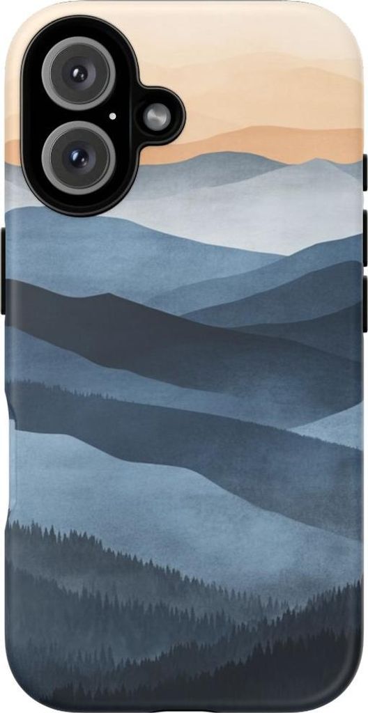 Sanfte Berglandschaft in Blau- und Beigetönen – Hülle Kompatibel mit iPhone 16