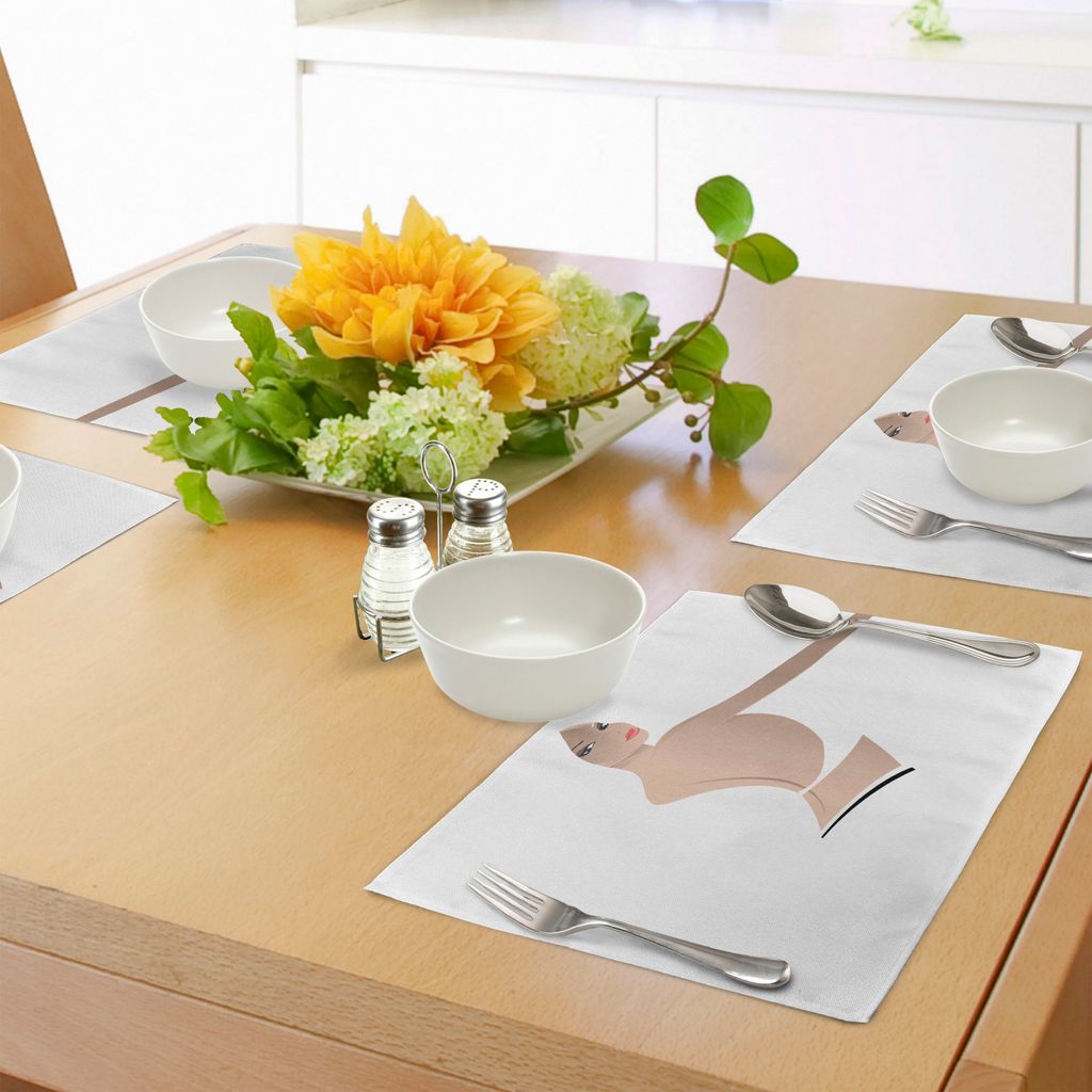 ABAKUHAUS Mädchen Platzmatten, Ansicht Einer sexy Frau im Weiß, das von Ihr zurück schaut Femininer Mode-Kunst-Illustrations-Druck, Tiscjdeco au...