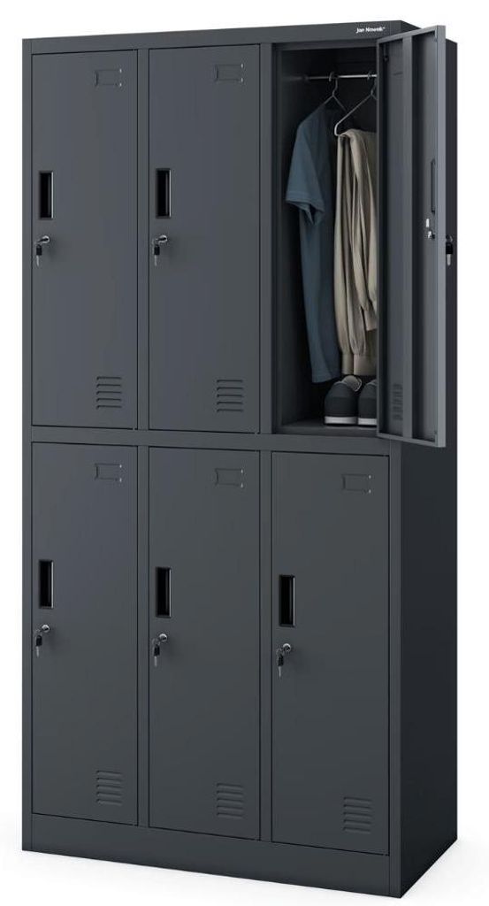 Umkleideschrank Spind IGOR 6 Abteile Etikettenhalter Lüftungsschlitze | Umkleidespind Schließfachschrank Garderobenspind 185x90x45cm Anthrazit