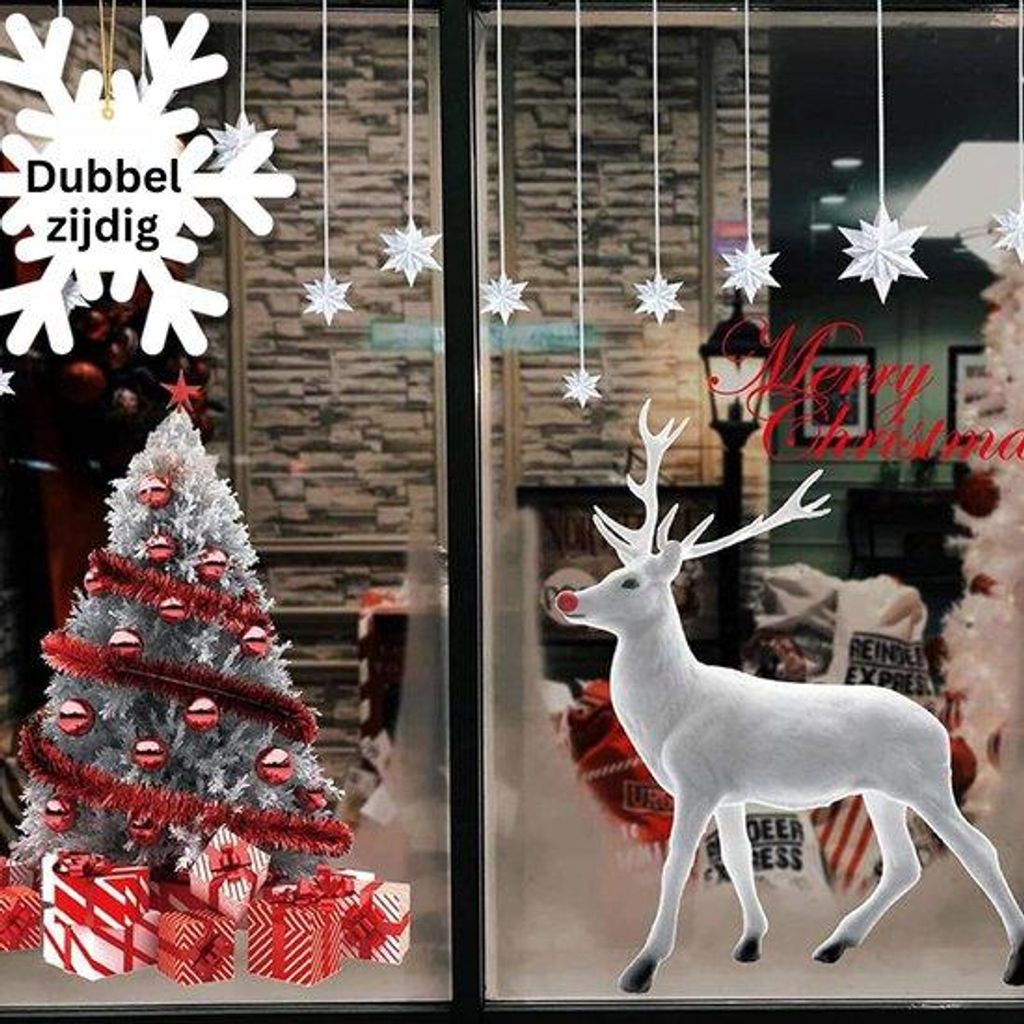 Kerstdeko-Sticker-Set, großes Weihnachtsbaum- und Elchmotiv, dekorative Sticker für Wand oder Fenster, entfernbare Vinyl, Weihnachtsdekoration f...