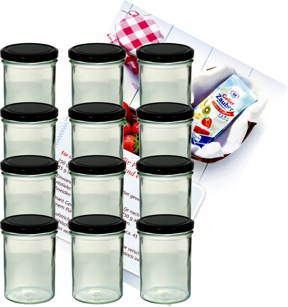 Barattoli Vetro 435 ml Design Moderno - Set 12 Pezzi Tappo Nero TO82 - 1