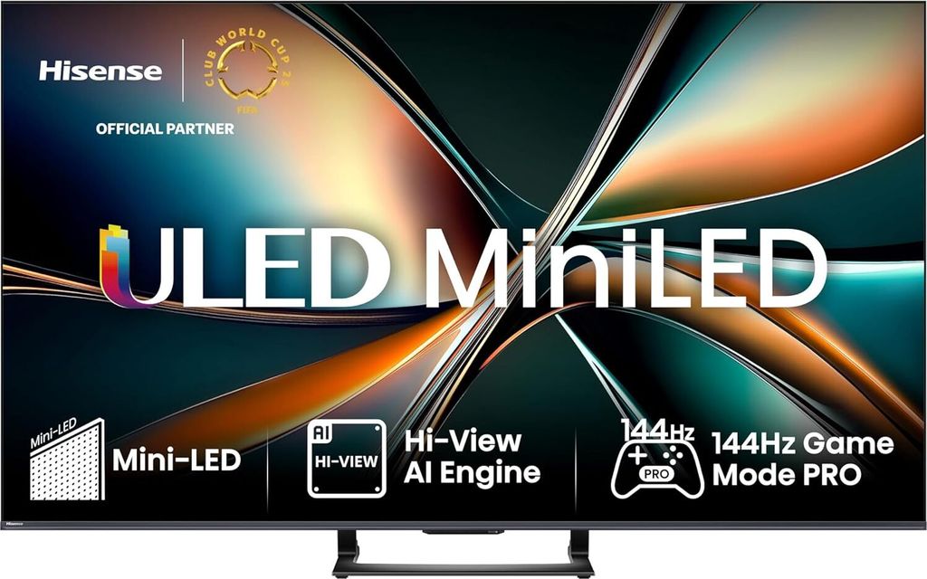 A marketing image for a Hisense ULED MiniLED TV, showcasing its features.