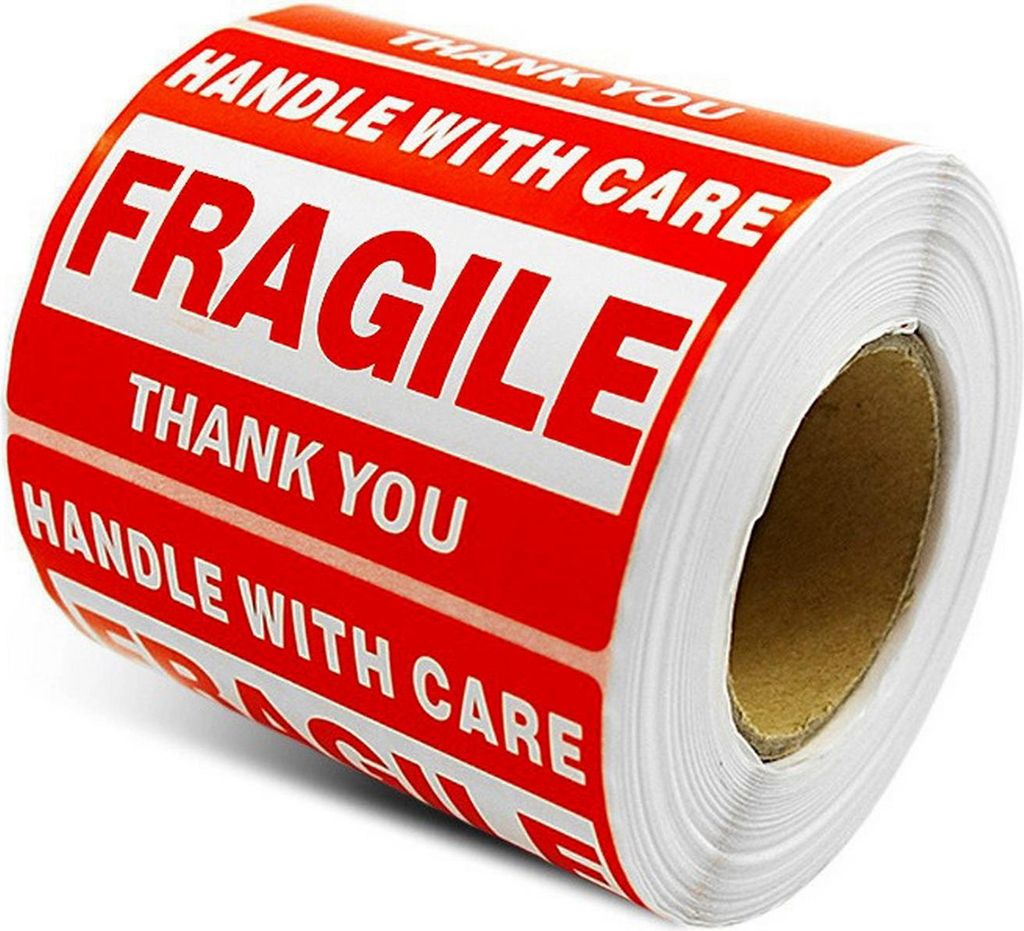 500 Stück/Rolle Zerbrechlich-Etikettenaufkleber, rot-weiß, „Handle with Care“, zerbrechlich, Danke, selbstklebend, rechteckig, Paketbox, Vers...