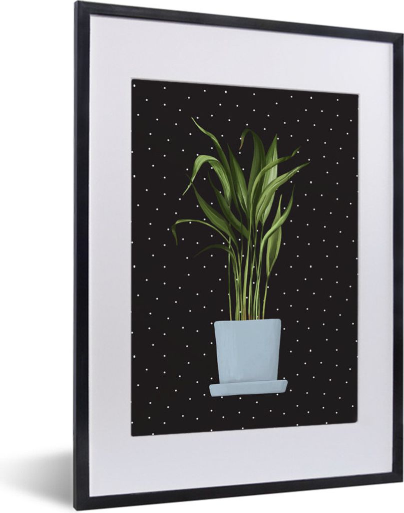 MuchoWow MuchoWow Gerahmtes Poster Pflanzen - Blumentopf - Dots 30x40 cm - Poster mit zchwarzem Bilderrahmen - Wandposter Schlafzimmer