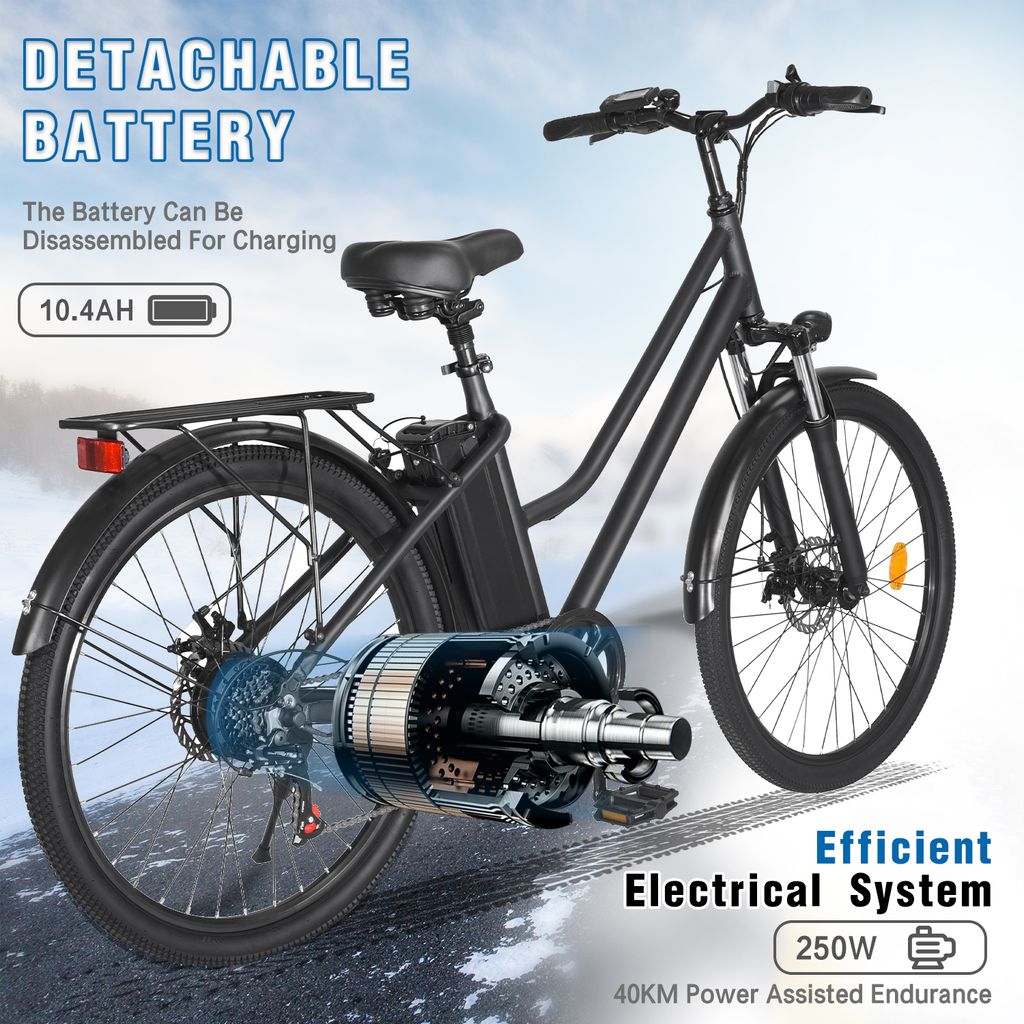 Elektrofahrrad E-Bike 26" Damen/Mann City Efahrrad 250W Motor Shimano Pedelec DE 
