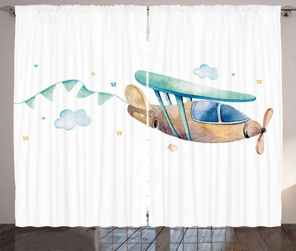 Rideau Blanc Multicolore 280x225 cm avec Ruban Froncé Thème Nuages