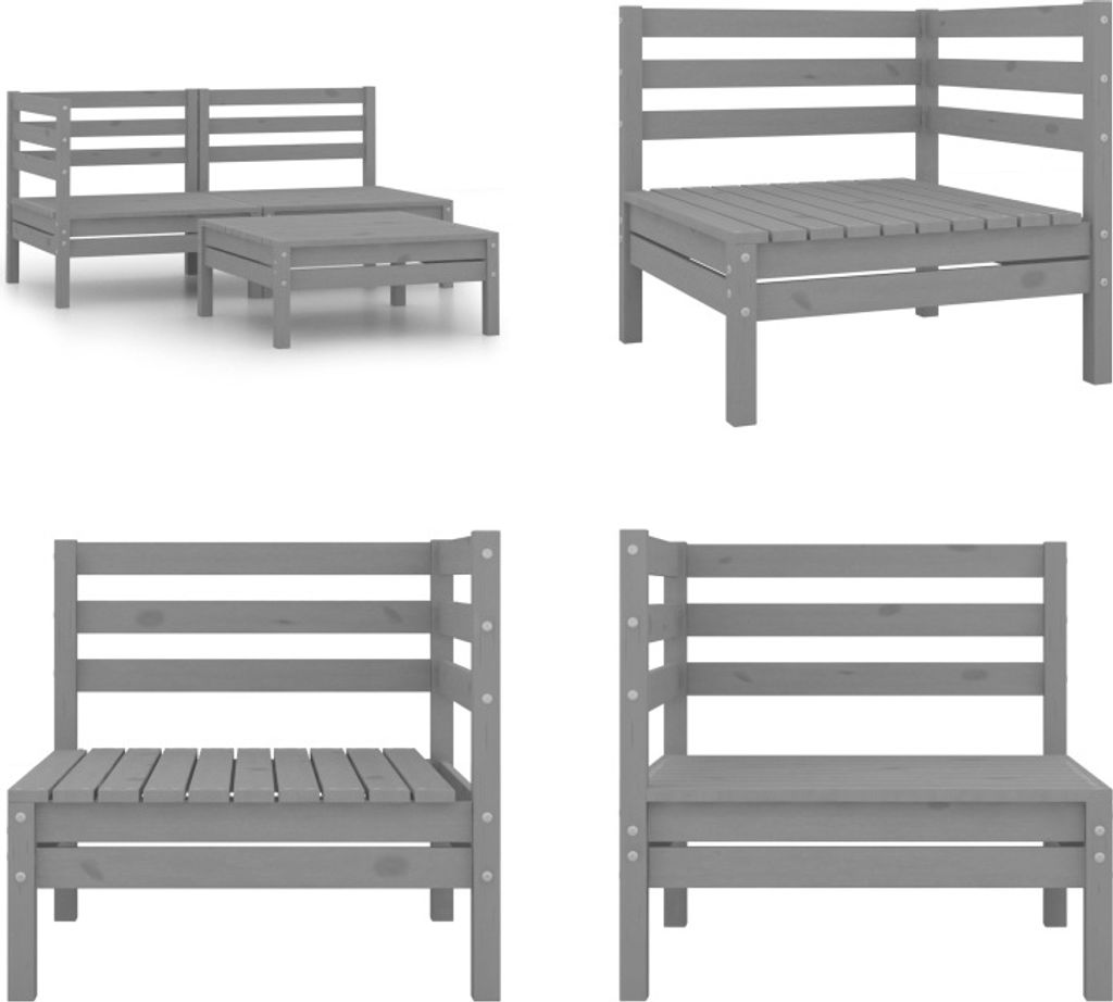 vidaXL 3 tlg. Garten Lounge Set Massivholz Kiefer Grau - Garten-Lounge-Set - Garten-Lounge-Sets - Lounge-Set - Lounge-Sets