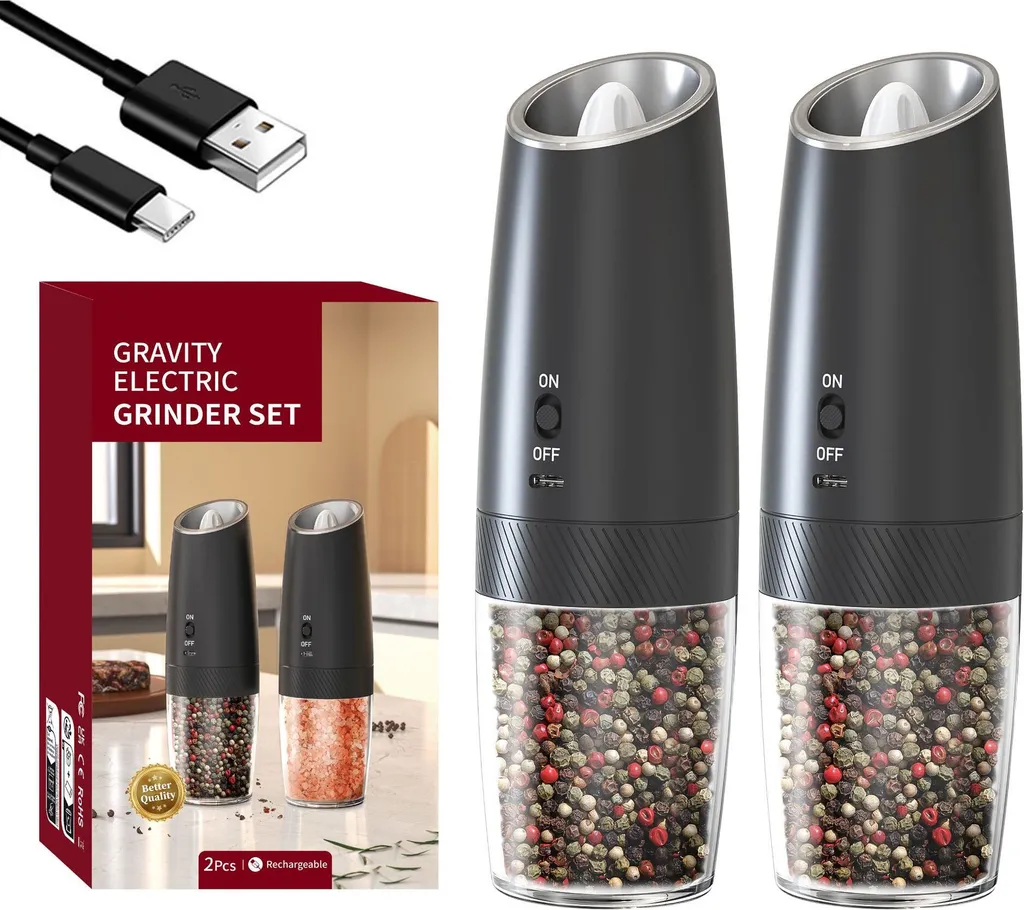 SET MACINA SALE E PEPE ELETTRICO RICARICABILE USB LUCE LED 6OZ CAPACITÀ MACINAZI